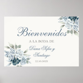 Señal de bienvenida al español de Dusty Blue Boda
