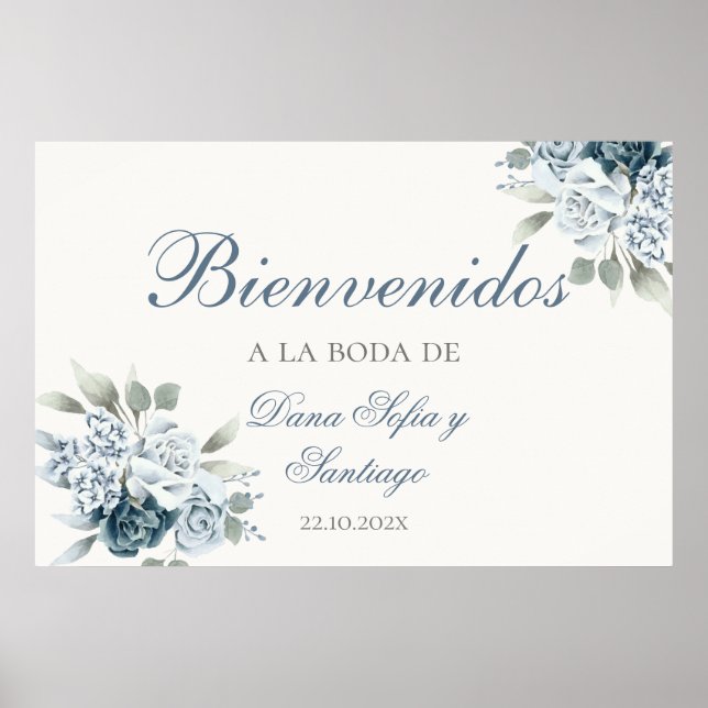 Señal de bienvenida al español de Dusty Blue Boda (Frente)