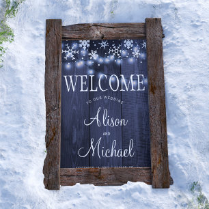 Señal de bienvenida boda de copas de nieve luces d
