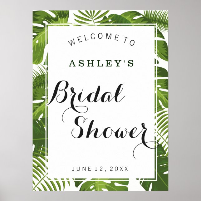 Señal de bienvenida Bridal Shower | hojas tropical (Frente)