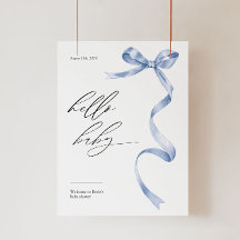 Señal de bienvenida con arco azul para una ducha d