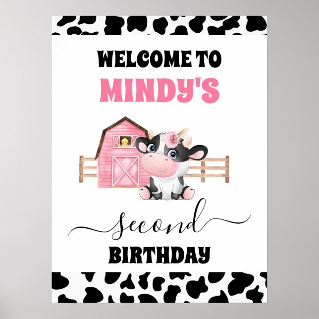 Señal de bienvenida de 2º cumpleaños de Pink Barn  (Frente)