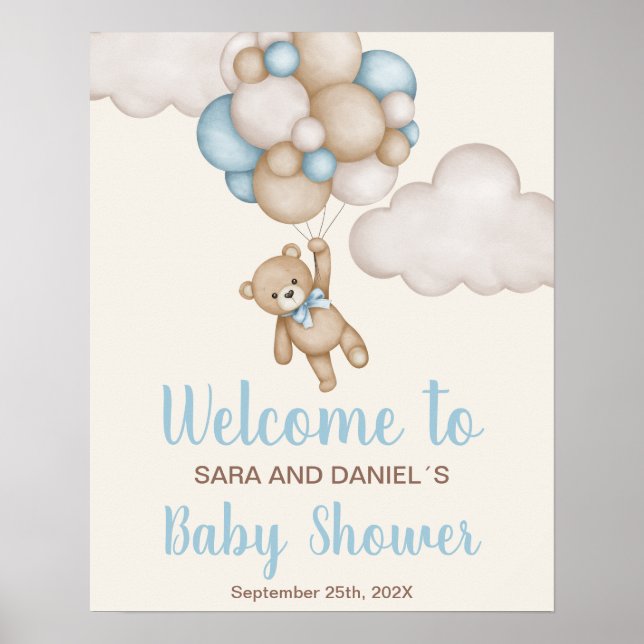 Señal de bienvenida de Baby Shower Boy Bear (Frente)