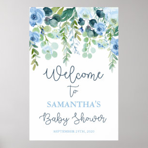 Señal de bienvenida de Baby Shower Boy floral azul