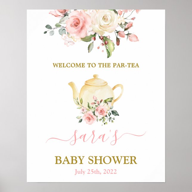 Señal de bienvenida de Baby Shower Chica Par-Tea (Frente)