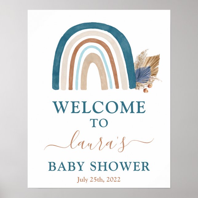 Señal de bienvenida de Baby Shower con arcoiris az (Frente)