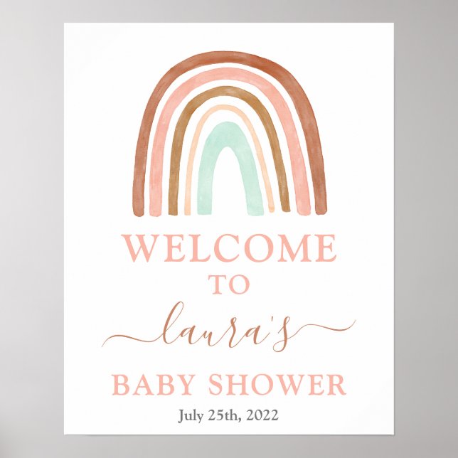 Señal de bienvenida de Baby Shower con arcoiris ro (Frente)