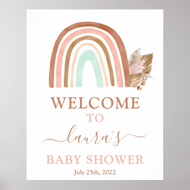 Señal de bienvenida de Baby Shower con arcoiris ro (Frente)
