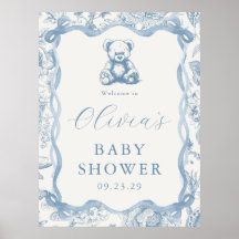 Señal de bienvenida de Baby Shower de Blue Toile T