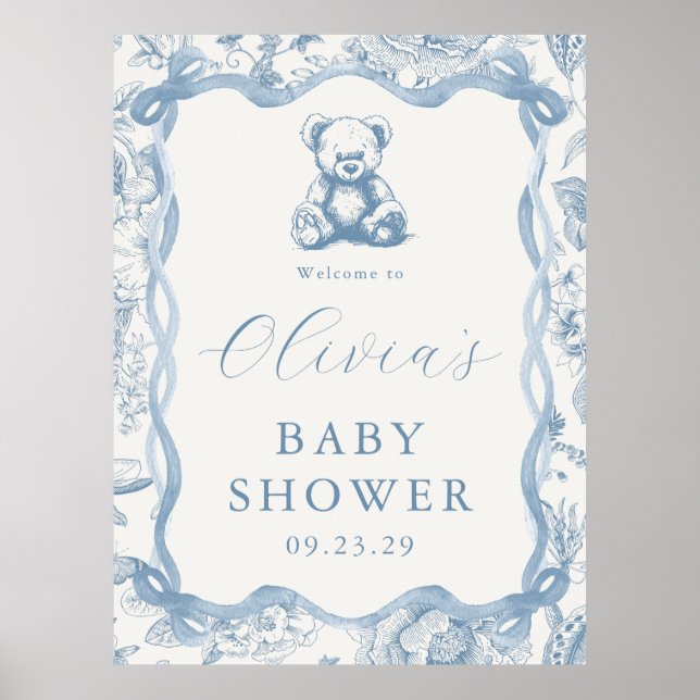 Señal de bienvenida de Baby Shower de Blue Toile T (Frente)