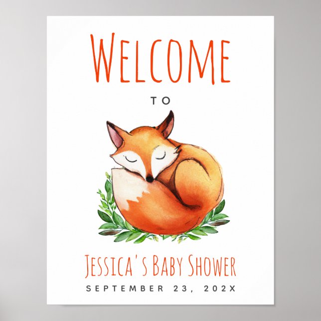 Señal de bienvenida de Baby Shower de Fox Sleeping (Frente)