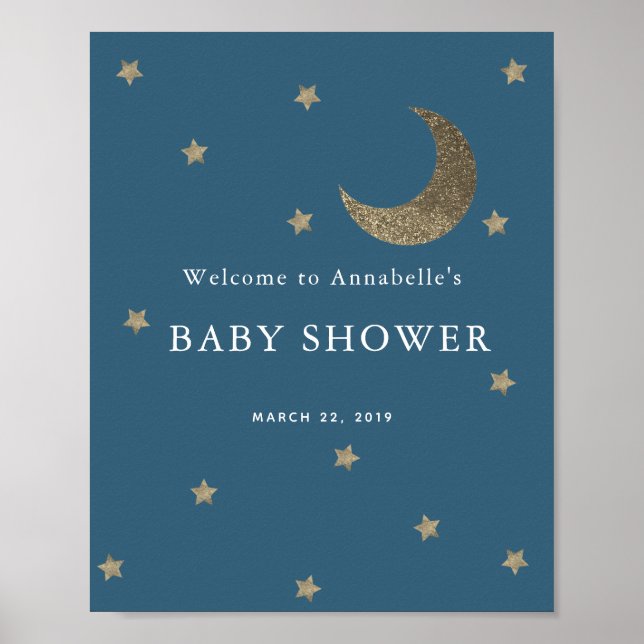 Señal de bienvenida de Baby Shower de Gold Stars & (Frente)