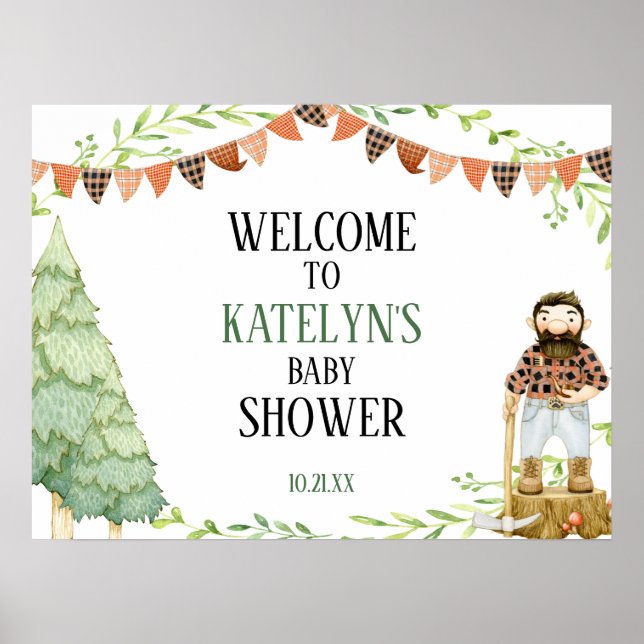 Señal de bienvenida de Baby Shower de Lumberjack (Frente)