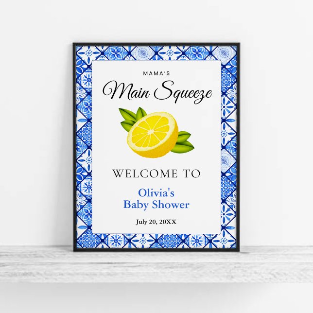Señal de bienvenida de Baby Shower de Mama's Main  (Mama's Main Squeeze Lemon Baby Shower Welcome Sign )