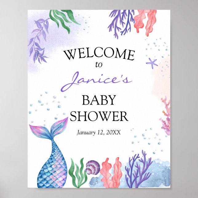 Señal de bienvenida de Baby Shower de Mermaid de c (Frente)