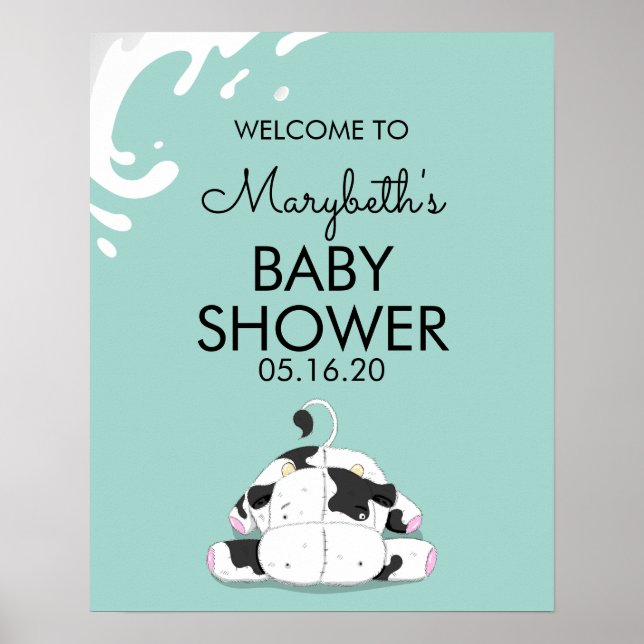 Señal de bienvenida de Baby Shower de vaca pequeña (Frente)
