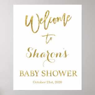 Señal de bienvenida de Baby Shower dorada y blanca