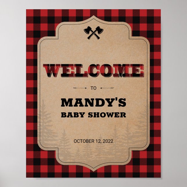 Señal de bienvenida de Baby Shower Lumberjack Buff (Frente)