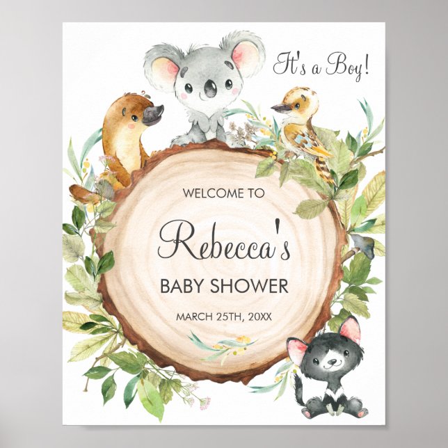Señal de bienvenida de Baby Shower para animales a (Frente)