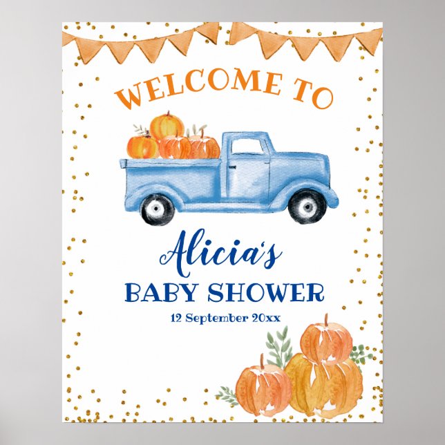 Señal de bienvenida de Baby Shower para camión de  (Frente)