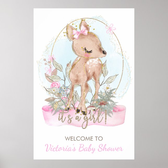 Señal de bienvenida de Baby Shower para ciervos pe (Frente)