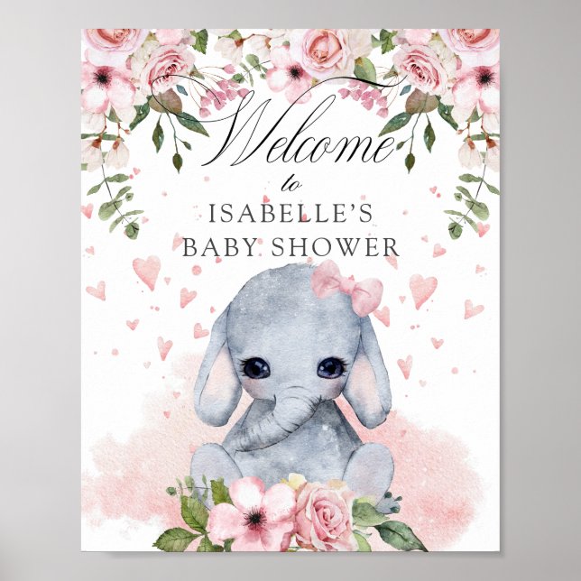 Señal de bienvenida de Baby Shower para elefantes  (Frente)