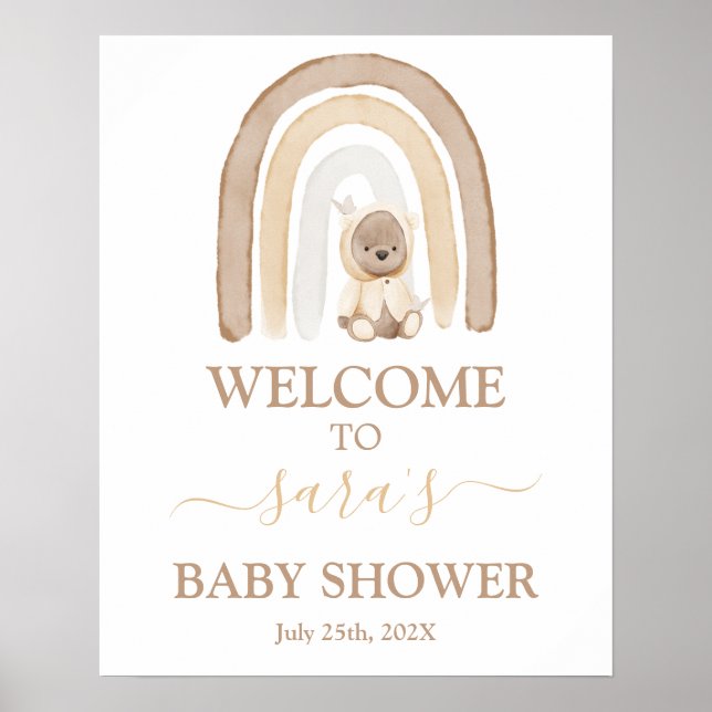 Señal de bienvenida de Baby Shower Teddy Bear and  (Frente)