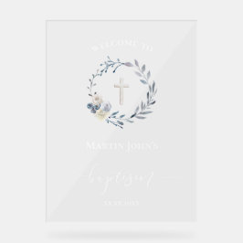 Señal de bienvenida de Baptism blue wreath