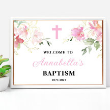 Señal de bienvenida de bautismo Chica rosa Poster