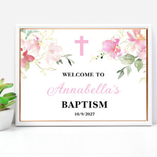 Señal de bienvenida de bautismo Chica rosa Poster