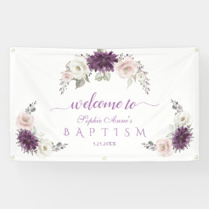 Señal de bienvenida de bautismo floral blanco de L