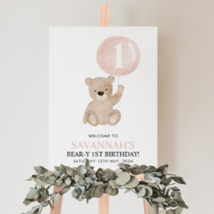 Señal de bienvenida de Bear Bear Pink Balloon