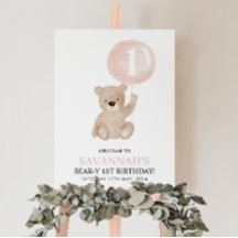Señal de bienvenida de Bear Bear Pink Balloon