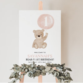 Señal de bienvenida de Bear Bear Pink Balloon