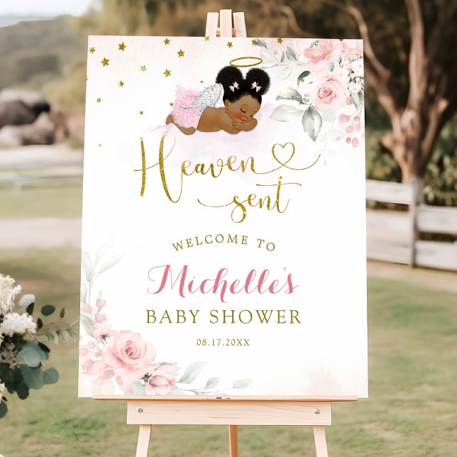 Señal de bienvenida de bebé cielo de ángel de afro (Subido por el creador)