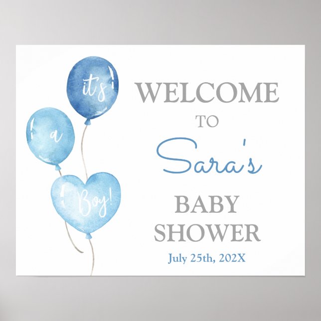 Señal de bienvenida de Blue Balloons Baby Shower B (Frente)