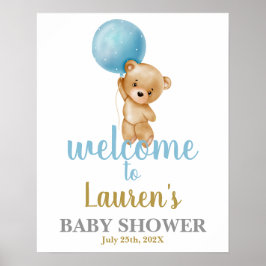 Señal de bienvenida de Blue Teddy Bear Baby Shower