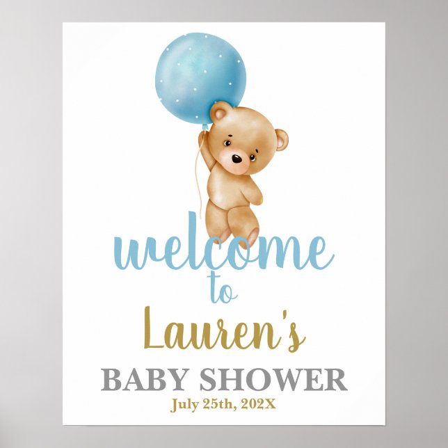 Señal de bienvenida de Blue Teddy Bear Baby Shower (Frente)