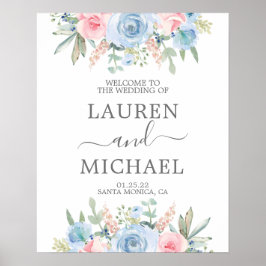 Señal de bienvenida de Boda azul y Rubor