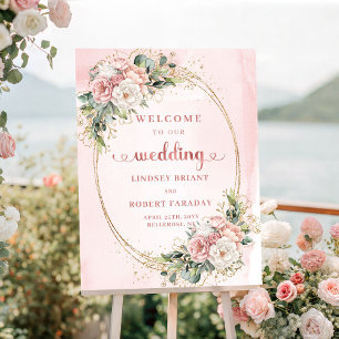 Señal de bienvenida de boda Chic Dusty Pink Rose G