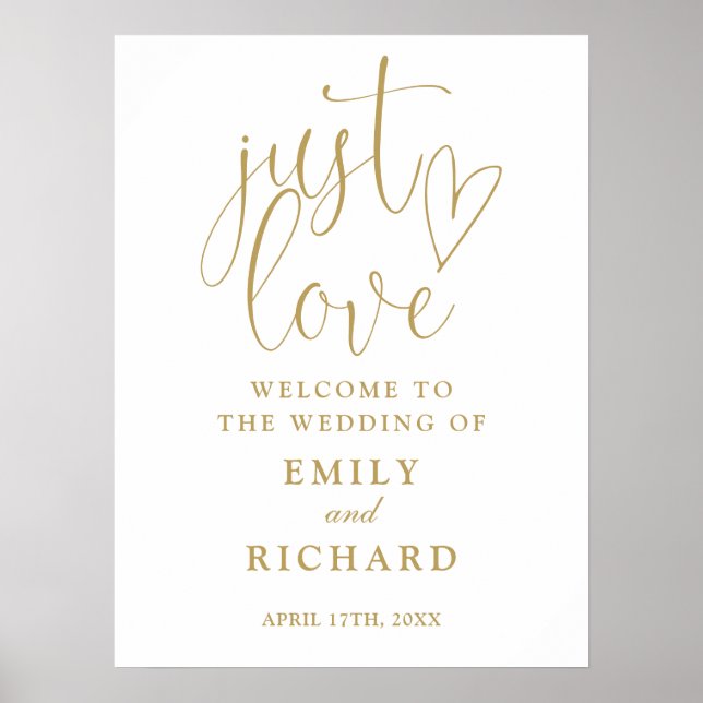 Señal de bienvenida de boda Chic Gold Love (Frente)
