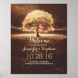 Señal de bienvenida de Boda de árbol de las luces 