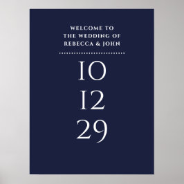 Señal de bienvenida de boda de fecha especial azul