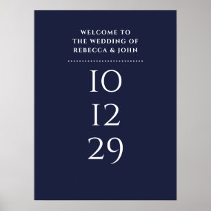 Señal de bienvenida de boda de fecha especial azul