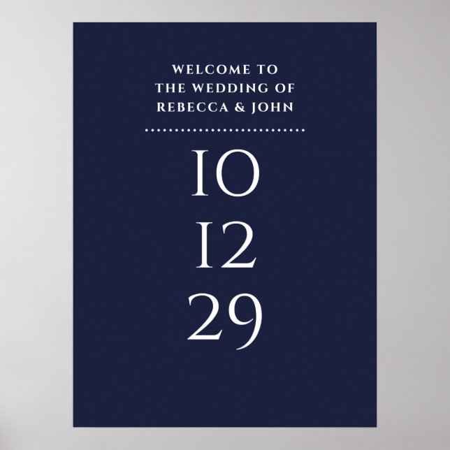 Señal de bienvenida de boda de fecha especial azul (Frente)
