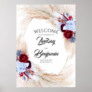 Señal de bienvenida de Boda de flores de hierba de