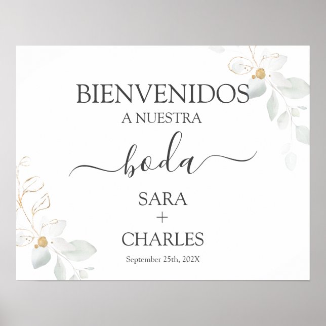 Señal de bienvenida de Boda de verde español (Frente)