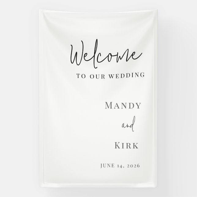 señal de bienvenida de boda elegante en blanco y n (Vertical)