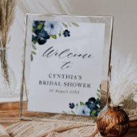 señal de bienvenida de boda floral azul claro mari