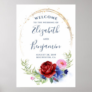 Señal de bienvenida de Boda floral de Rubor en Bor